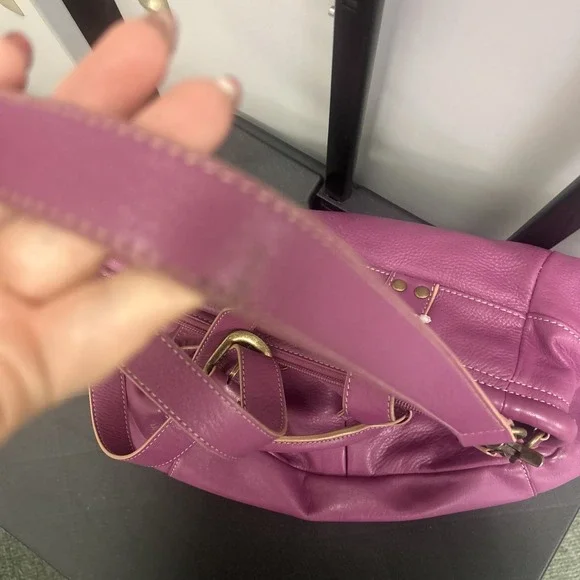 LEVENGER Purple Canvas Brown Leather Medium Pocket Tote Bag Purse - Picture 6 of 9